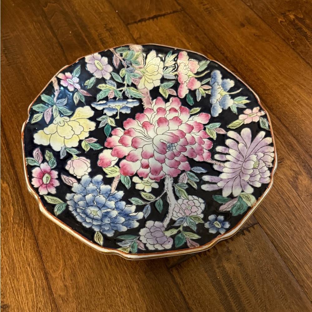VTG United Wilson Hand Painted Porcelain  Gold Gilt 12” Shallow Bowl/Plate